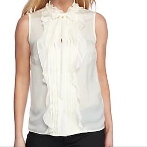 NWT Nanette Lepore Marshmallow Ruffle Top Tie Neck Sleeveless Ivory Sz XS